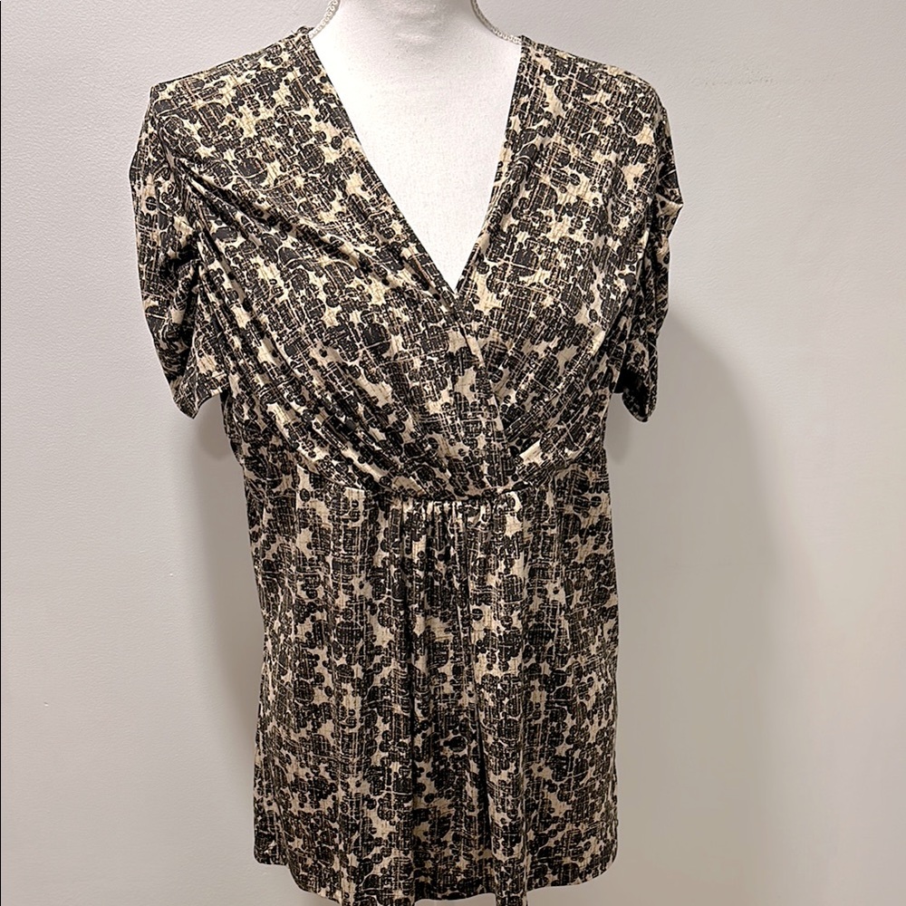 Vintage New York & Company V‎ Neck Blouse Size XL Polka Dot Ruffle Synch Sleeve